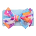 Light blue nylon baby headband with a large colorful watercolor printed bow detail - #11 Oil Painting