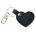 Llavero de corazón en cuero negro con costuras finas y herrajes chapados en oro - Negro