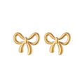 Elegantes pendientes de lazo dorado para mujer con diseño minimalista de acero de titanio - Pendientes de Botón de Lazo / Dorado