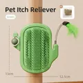 Green cactus-shaped cat self groomer with feather wand and catnip for wall mounting - Green Feather Catnip