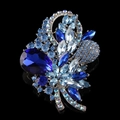 Elegant vintage Baroque flower brooch featuring deep blue crystals and silver-tone alloy - Style 10 (Blue Waterdrop Crystal)