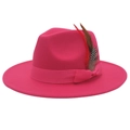 Pinkfarbener Filzhut Fedora mit dekorativer Feder und Schleifenband - M (56-58cm) / Fuchsia