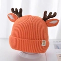 Cute orange baby knit hat with 3D deer antlers and ears for winter warmth - Reference Age: 3--36 Months/40-50cm / Orange - Deer Ears