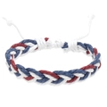 Detail of red, white, and blue braided cotton cord bracelet with adjustable knot closure - Red White Blue