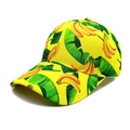 Close-up of tropical banana and green leaf print texture on a yellow baseball cap - M (56-58cm) / 8# Yellow Tropical Banana