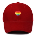 Classic red cotton baseball cap with rainbow heart embroidery on white background - Adjustable / Burgundy