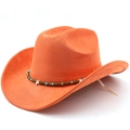 Detail eines orangefarbenen Cowboyhuts mit böhmischem Sternperlen-Dekorband aus Wildleder - M (56-58cm) / Orange