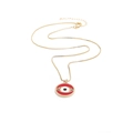 Collar dorado con colgante de Ojo Turco, borde rojo y circonitas de colores en fondo blanco - Cadena de Caja Dorada / Mal de Ojo Rojo