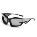 Futuristic black Y2K sunglasses with sharp geometric frames and silver mirror lenses - Black Frame Silver Mirror