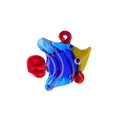 Close-up of a handmade blue glass fish pendant with wavy white stripes for fish tanks - Style 15-Blue Red Yellow White Striped Fish