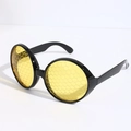 Round black bee sunglasses with yellow honeycomb pattern lenses for festive costumes - Yellow Glasses