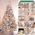 2.4m artificial Christmas tree set in silver and white with warm LED lights and ornaments - 2.4m Snow Flocked Christmas Tree Set (Without Tree Collar)