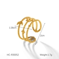 Vista detallada del anillo multicapa dorado con motivos celestiales de estrella y luna - Estilo Abierto Multicapa de Sol Luna Estrella Dorado (HC-R30052)