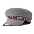 Détail de la casquette gavroche en sergé gris avec bande décorative imprimé léopard - L (58-60cm) / Sangle Imprimée Léopard Gris