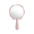 Pink rose flower shaped handheld makeup mirror with an ergonomic handle for travel - Pink