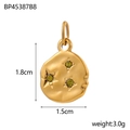 Detail view of irregular gold pendant with green stones and dimensions 1.8cm by 1.5cm - Dark Green Rhinestone Style (BP45387B8)
