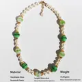 Mixed pearl and green handmade glass necklace with a 50cm length and 6cm extender chain - Green Phoenix Tail Necklace