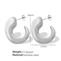 Chic silver hollow C-shaped stainless steel earrings measuring 34mm by 27mm in size - Large Silver (EH231大款银色耳环)