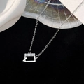 Silver S925 sterling silver necklace featuring a rectangular zircon pendant on black background - 925 Silver / Silver (Initial Q)