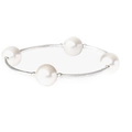 Elegant 10mm silver curved tube stretch bracelet with white pearls for women - 4 Pearls 12mm-18cm / Silver