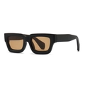 Square black acetate sunglasses with vintage amber brown lenses and thick frame design - Black Frame Light Tea Lens