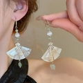 Silver fan-shaped drop earrings with light green beads and opal effect stone - Silver-Green Tassel (19#)