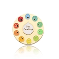 Mental health enamel pin with colorful mood faces and golden base on white background - Emoji Roulette Brooch / Mood Management Spinner