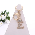 Golden crystal letter E keychain with crown and sparkling rhinestones for bags - Letter E / Gold