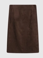 Minimalist high-waist suede midi skirt with side slit in elegant dark brown color - S / Chestnut Brown Short Skirt