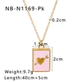 Pink heart rectangle pendant necklace in 18K gold-plated stainless steel - Pink Arrow Through Heart (NB-N1169-PK) / 18K Gold