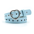 Light blue hollow heart leather belt for women with silver heart-shaped metal buckle - Sky Blue