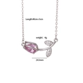 Collier tulipe en argent avec pétale de zircon rose et feuilles pavées, 40cm+5cm - Rose (Ton Argent)