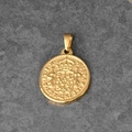 18K gold plated coin pendant necklace with Roman portrait and embossed shield detailing - B03-Crown Shield
