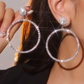 Oversized crystal hoop earrings with sparkling rhinestones in a brilliant circular design - Silver Brilliant DTE1516294S