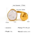 Golden stainless steel open ring featuring a white baroque pearl and polished metal bead - Baroque Pearl Ball Open Ring SR020076 / Gold