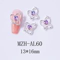 Detail of star-ring heart nail alloy charm with purple rhinestone and silver frame - Silver Heart Purple Rhinestone (AL60)