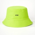 Detail of neon green cotton bucket hat with black KING embroidery and stitched brim - M (56-58cm) / Fluorescent Green