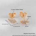 Elegant gold lightning bolt stud earrings with green zircon in high polished copper finish - Gold Plated Lightning Bolt