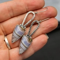 Handmade geometric silver earrings with triangular striped agate stone in ethnic style - S583 Banded Agate Triangle