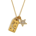 18K gold plated stainless steel square tag necklace with moon and star pendants - Gold