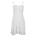 Mini robe blanche en coton et lin sans manches avec volants et boutons sur le devant - S / Blanc