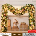 2.7m Christmas garland with warm LED lights and gold-brown ornaments on fireplace - 270CM Finished Garland Set / Golden Coffee