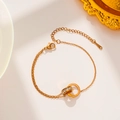 Elegant rose gold double ring bracelet with Roman numerals and shimmering crystals - Rose Gold