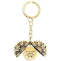 Detail of sunflower keychain with paw print engraving and sentimental message - T00006 Full Gold (When I needed a hand, I found your paw)