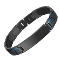 Magnettherapie-Armband für Herren aus schwarzem Edelstahl mit blauem Streifen und Namensschild - Blauer Streifen mit Platte
