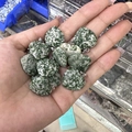 Green and white spotted stone heart pendant charm with a silver clasp fastener - Green Dot Stone
