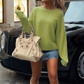 Women's crewneck long sleeve knit sweater in green with a comfortable loose fit - S / Mustard Green