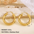 Minimalist 18K gold plated stainless steel chunky hoop earrings with 3cm outer diameter - 3cm / Gold
