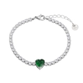 Zilveren roestvrijstalen tennisarmband met een grote groene hartvormige zirkonia steen - Zilver - Groen Hart (NMSB-E137-8)