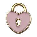 Pink heart lock pendant with gold edges for DIY Valentine jewelry making - 1Pc Lock Shape 11x13mm